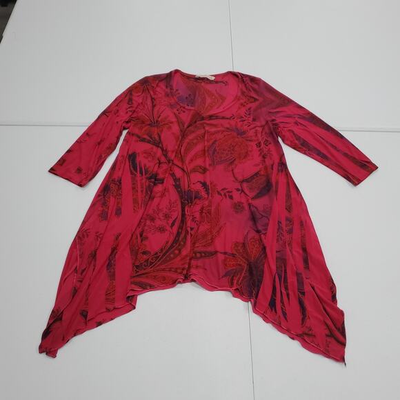 Soft Surroundings Top Womens XL Red Floral Paisley Open Front Asummetric - Picture 1 of 6